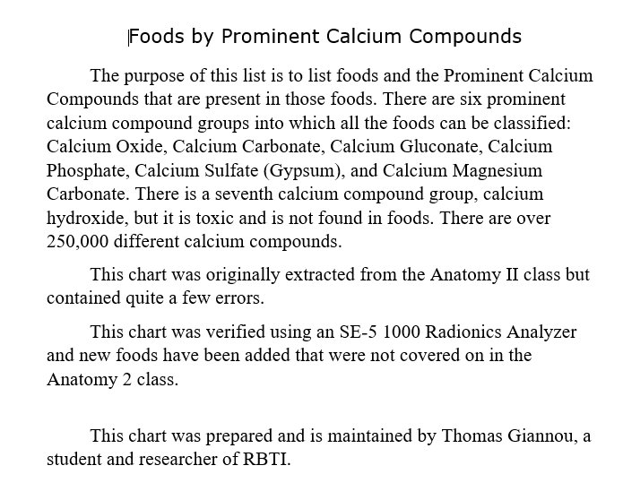 Calcium Compounds in Foods